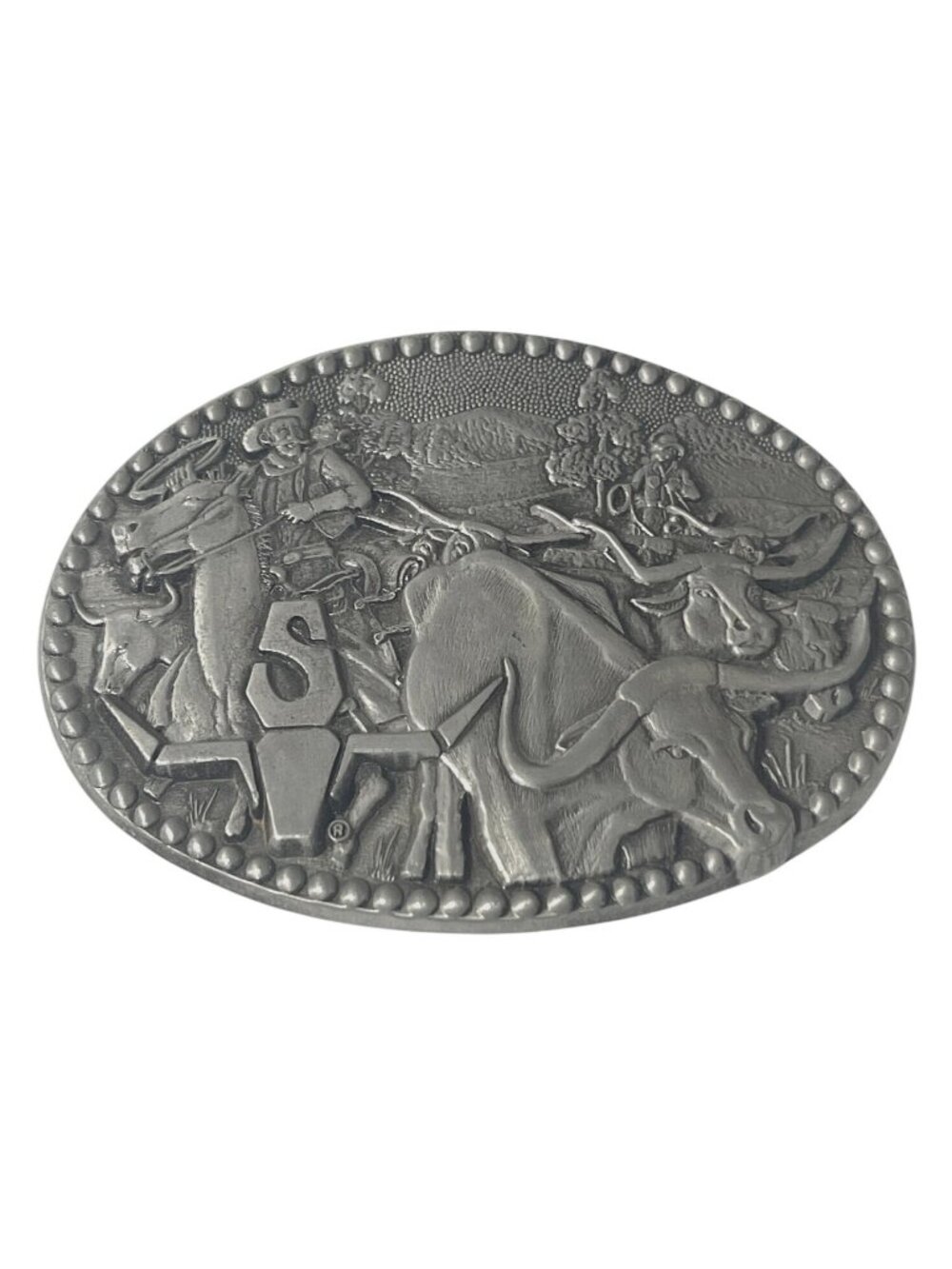 Vintage Western Belt Buckle Longhorn ADM Zee Series Western Americana Cowboys